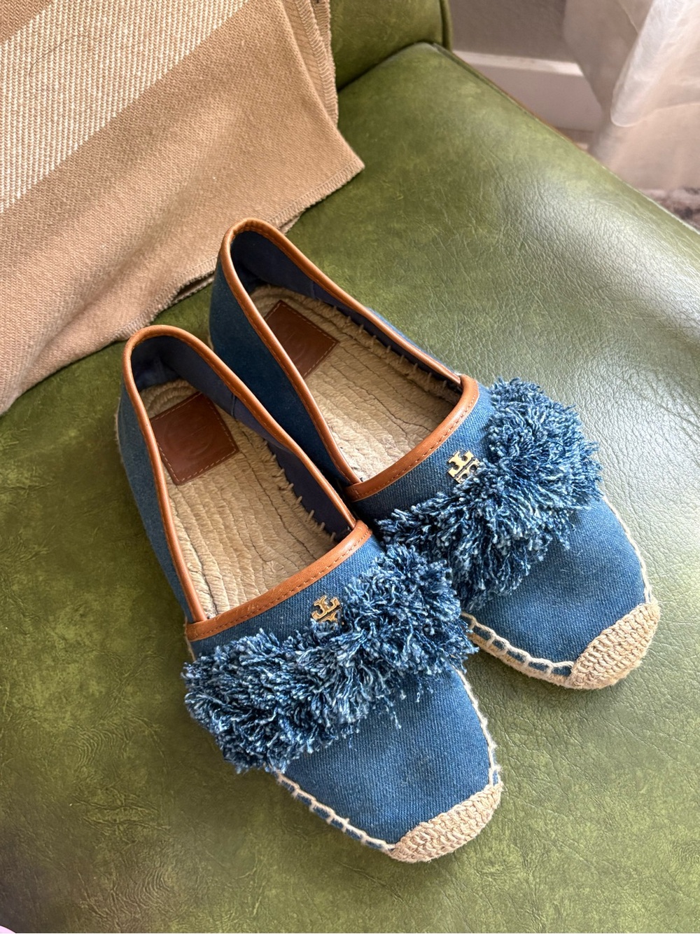 Tory Burch Blue Denim Shaw Espadrilles Flats Size 8 ballet flats fringe - Picture 13 of 13